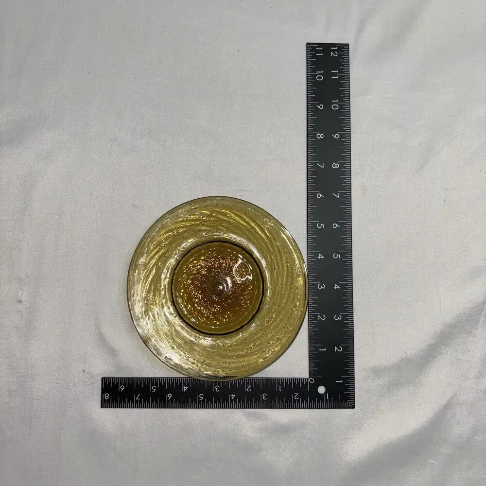 Amber Glass Salad Dessert Plates Swirled Pattern Mid Century Vintage 6” Lot Of 4
